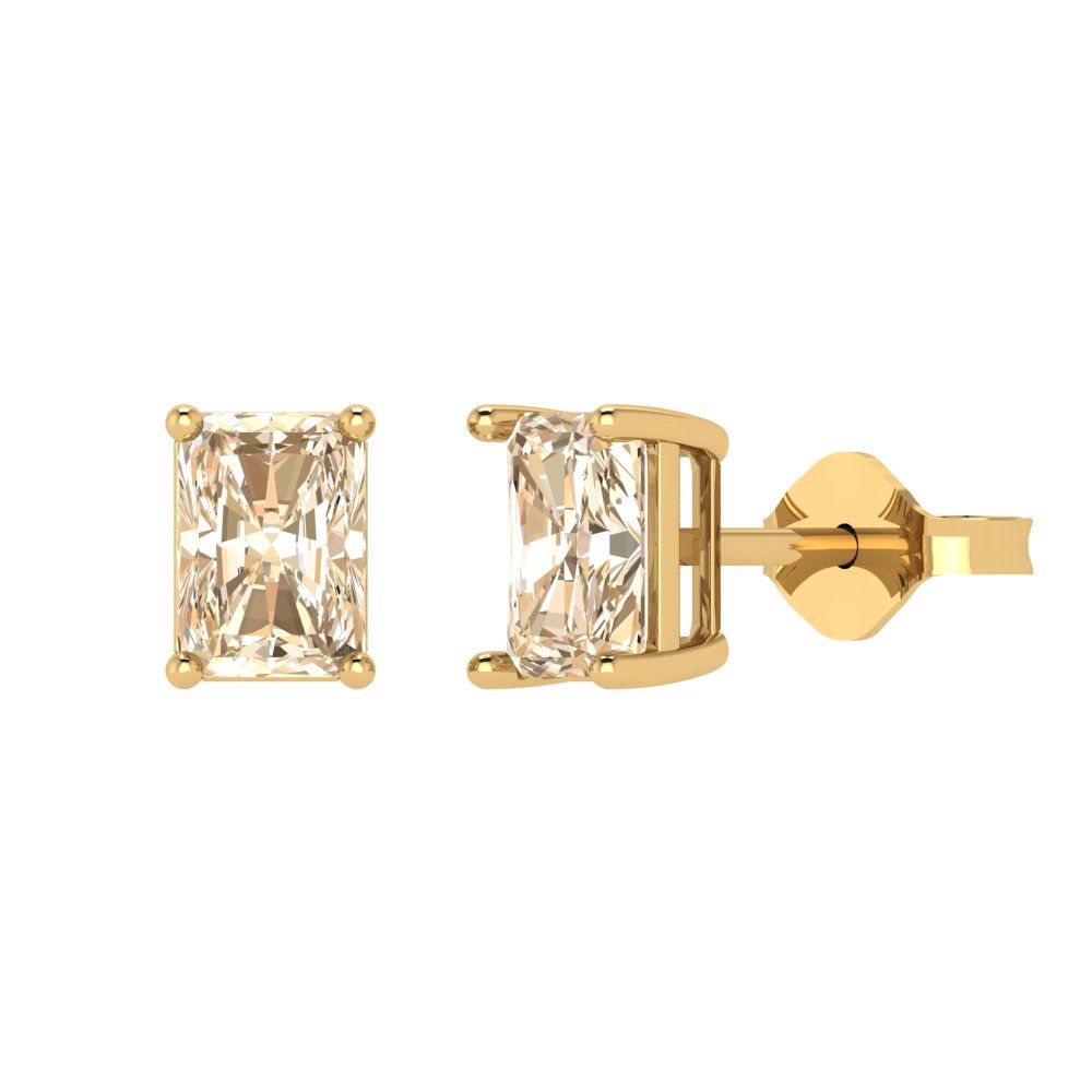 1cttw Emerald Cut Natural Morganite Gold-Plated 925 Silver Push Back Stud Earrings