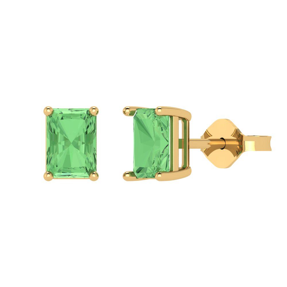 1cttw Emerald Cut Simulated Green Diamond Gold-Plated 925 Silver Push Back Stud Earrings
