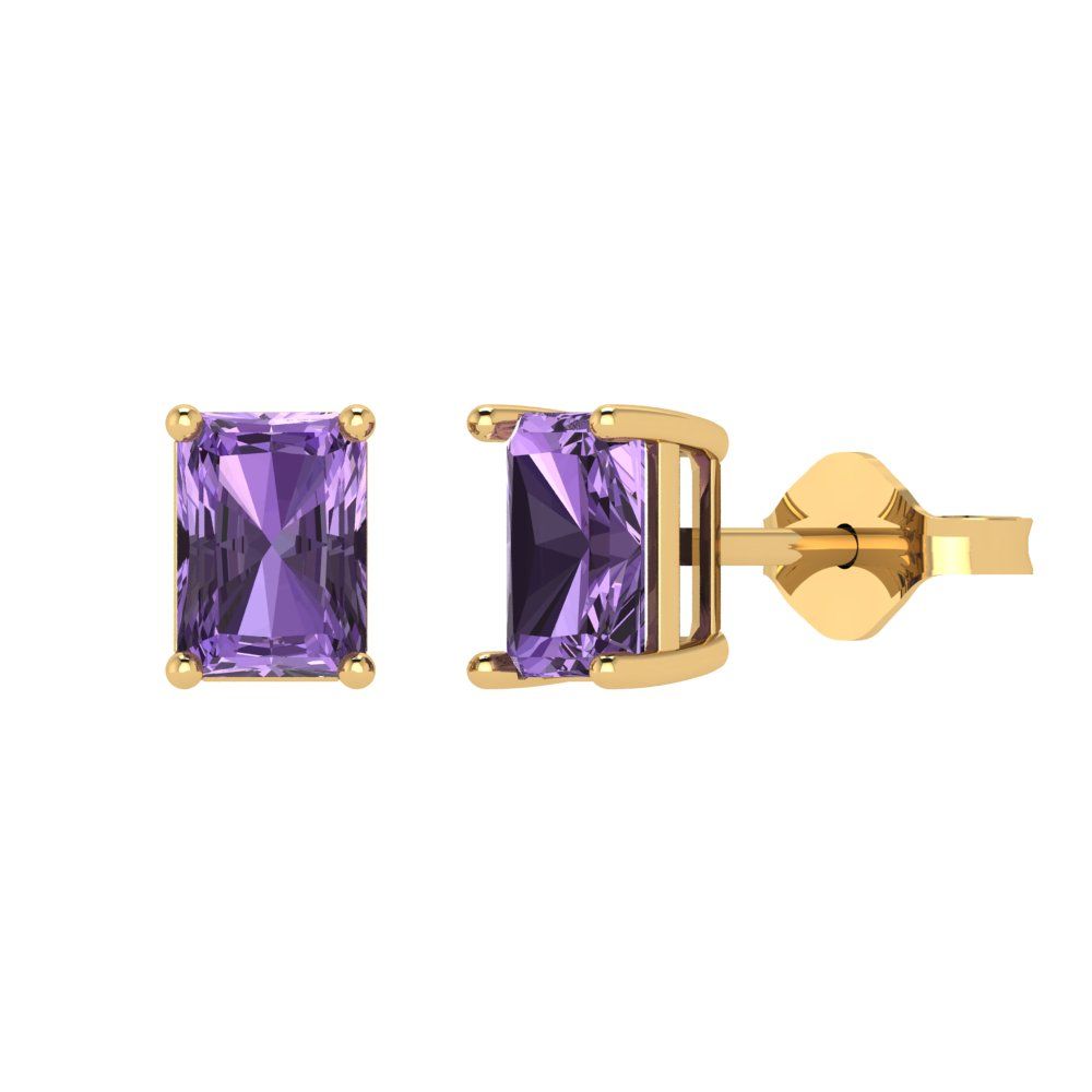 1cttw Emerald Cut Simulated Alexandrite Gold-Plated 925 Silver Push Back Stud Earrings