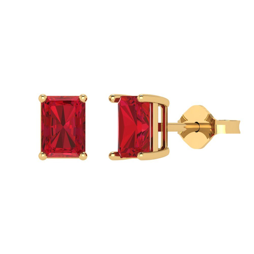 1cttw Emerald Cut Simulated Ruby Gold-Plated 925 Silver Push Back Stud Earrings