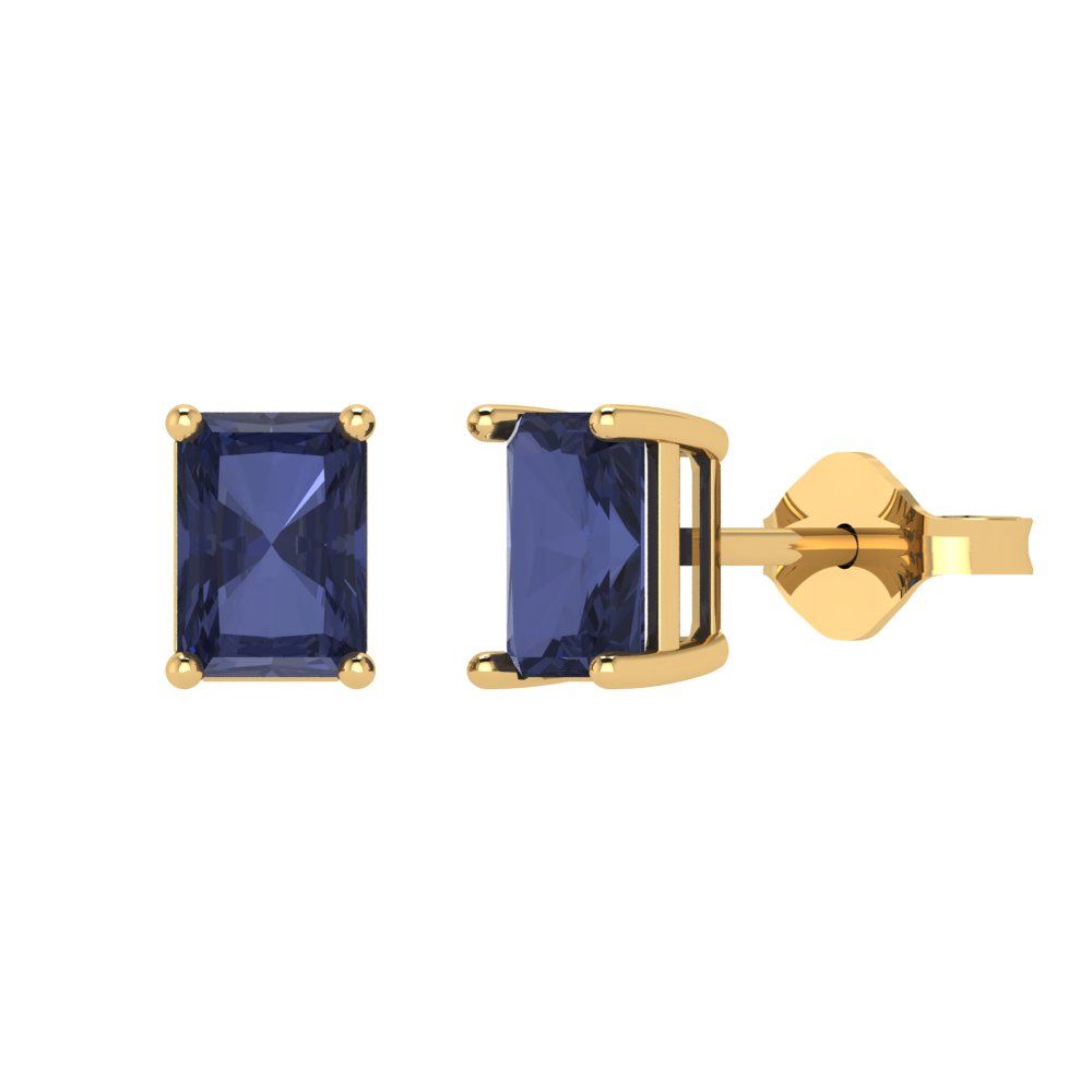 1cttw Emerald Cut Simulated Blue Sapphire Gold-Plated 925 Silver Push Back Stud Earrings