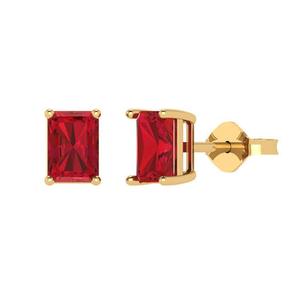 1 ctw Pink Tourmaline Studs Earrings | 6x4mm Emerald Cut White Gold Push back | April Birthstone