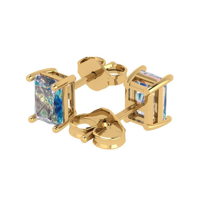 1cttw Emerald Cut Blue Moissanite Gold-Plated 925 Silver Push Back Stud Earrings