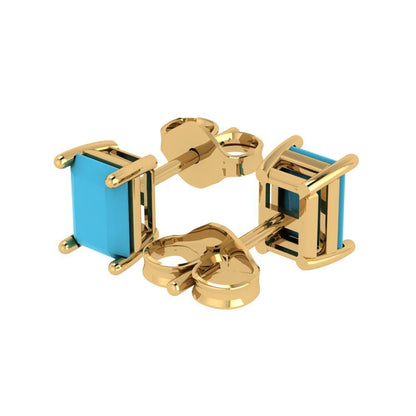 1 ctw Turquoise Studs Earrings | 6x4mm Emerald Cut White Gold Push back | December Birthstone