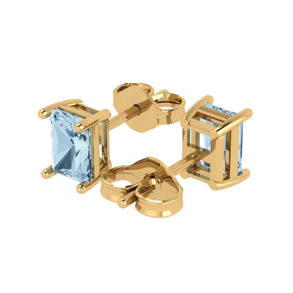 1cttw Emerald Cut Natural Aquamarine Gold-Plated 925 Silver Push Back Stud Earrings