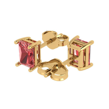 1 ctw Garnet Studs Earrings | 6x4mm Emerald Cut White Gold Push back | January Birthstone