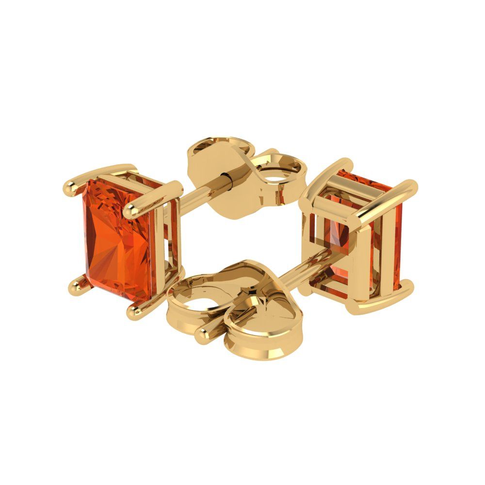 1cttw Emerald Cut Simulated Red Diamond Gold-Plated 925 Silver Push Back Stud Earrings
