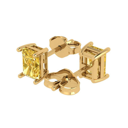 1cttw Emerald Cut Simulated Yellow Diamond Gold-Plated 925 Silver Push Back Stud Earrings