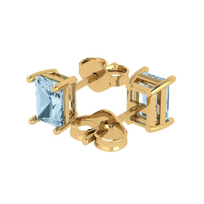 1cttw Emerald Cut Simulated Blue Diamond Gold-Plated 925 Silver Push Back Stud Earrings