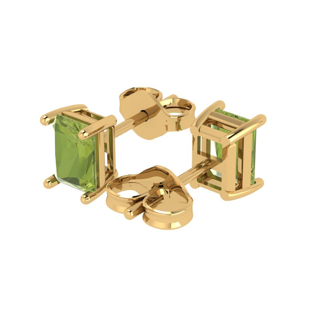 1 ctw Peridot Studs Earrings | 6x4mm Emerald Cut White Gold Push back | August Birthstone