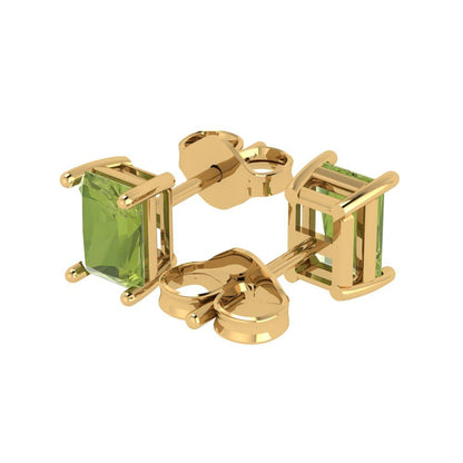 1 ctw Peridot Studs Earrings | 6x4mm Emerald Cut White Gold Push back | August Birthstone