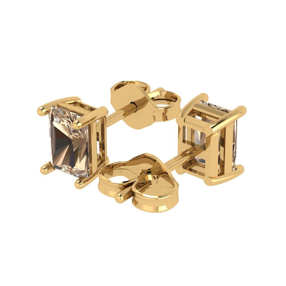 1 ctw Yellow Moissanite Studs Earrings | 6x4mm Emerald Cut White Gold Push back | April Birthstone