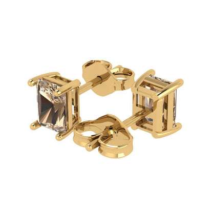 1 ctw Yellow Moissanite Studs Earrings | 6x4mm Emerald Cut White Gold Push back | April Birthstone