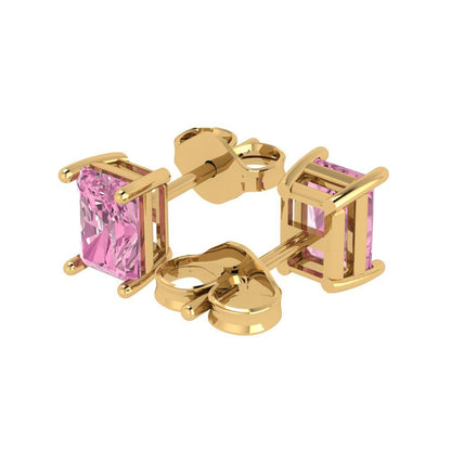 1cttw Emerald Cut Simulated Pink Diamond Gold-Plated 925 Silver Push Back Stud Earrings