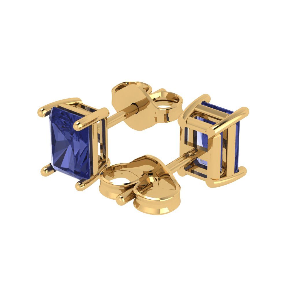 1 ctw Tanzanite Studs Earrings | 6x4mm Emerald Cut White Gold Push back | December Birthstone