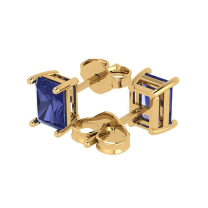 1 ctw Tanzanite Studs Earrings | 6x4mm Emerald Cut White Gold Push back | December Birthstone