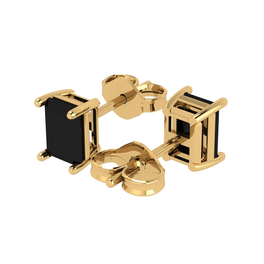 1 ctw Onyx Studs Earrings | 6x4mm Emerald Cut White Gold Push back | July Birthstone