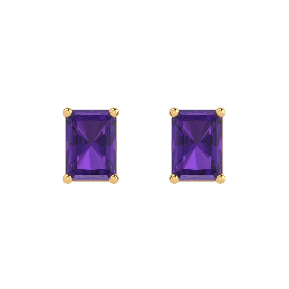 1 ctw Amethyst Studs Earrings | 6x4mm Emerald Cut White Gold Push back | February Birthstone