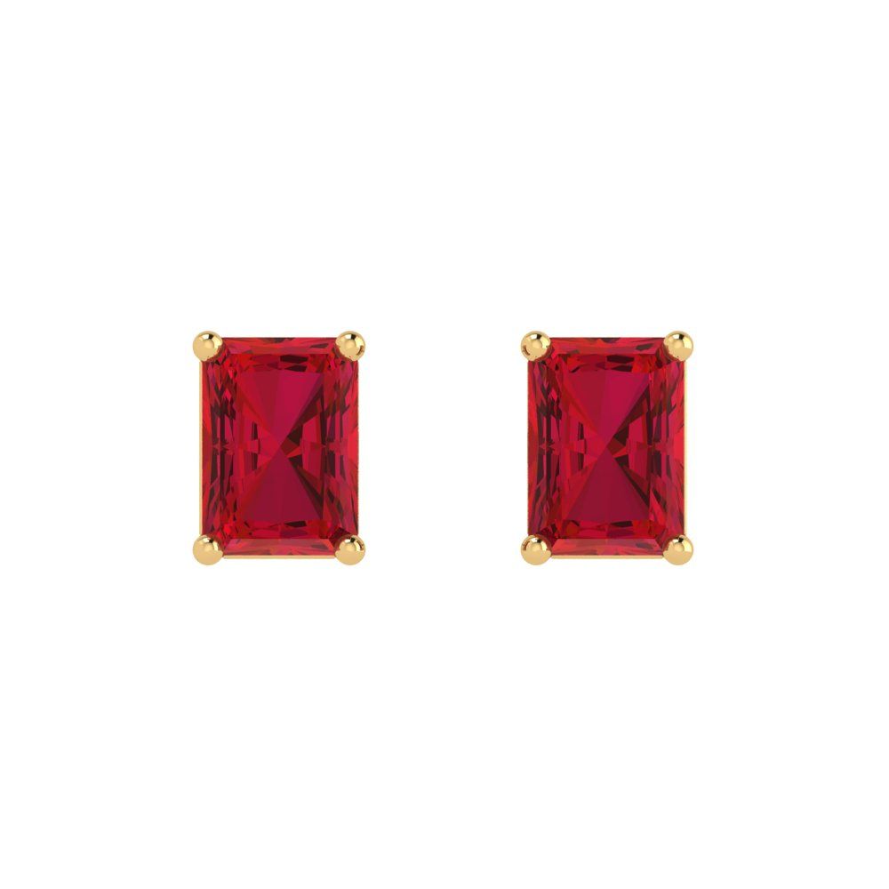 1cttw Emerald Cut Simulated Pink Tourmaline Gold-Plated 925 Silver Push Back Stud Earrings