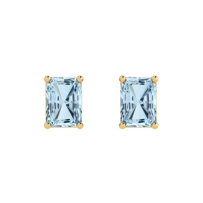1 ctw Aquamarine Studs Earrings | 6x4mm Emerald Cut White Gold Push back | March Birthstone