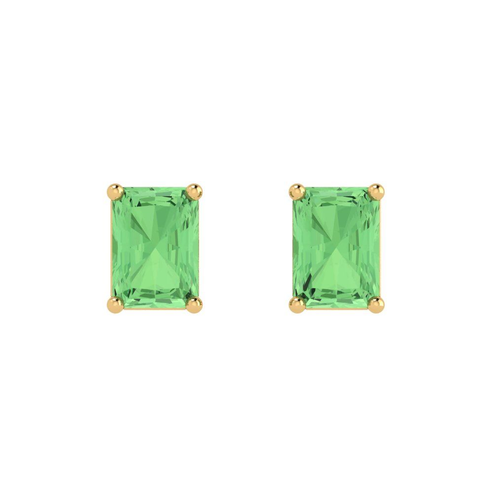 1 ctw Green Zirconia Studs Earrings | 6x4mm Emerald Cut White Gold Push back | April Birthstone