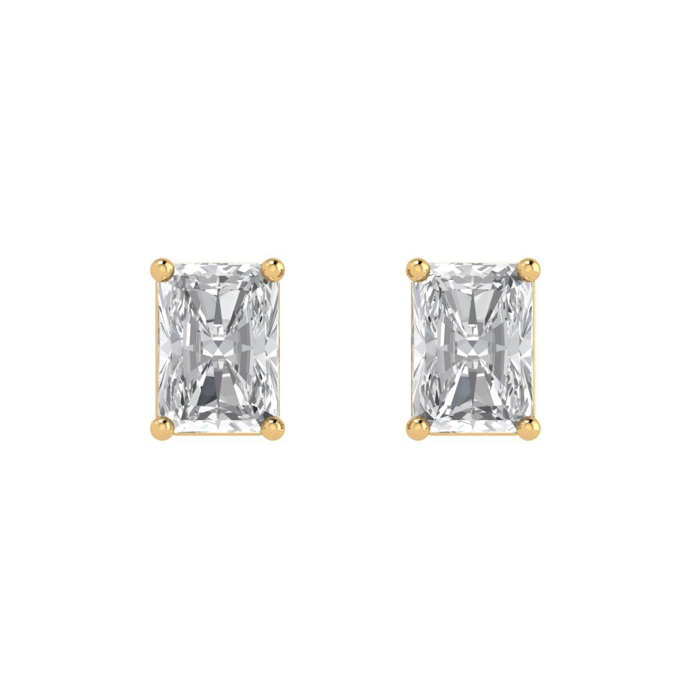1 ctw Moissanite Studs Earrings | 6x4mm Emerald Cut White Gold Push back | April Birthstone