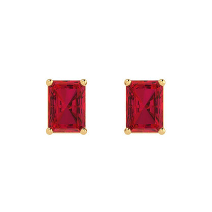 1cttw Emerald Cut Simulated Ruby Gold-Plated 925 Silver Push Back Stud Earrings