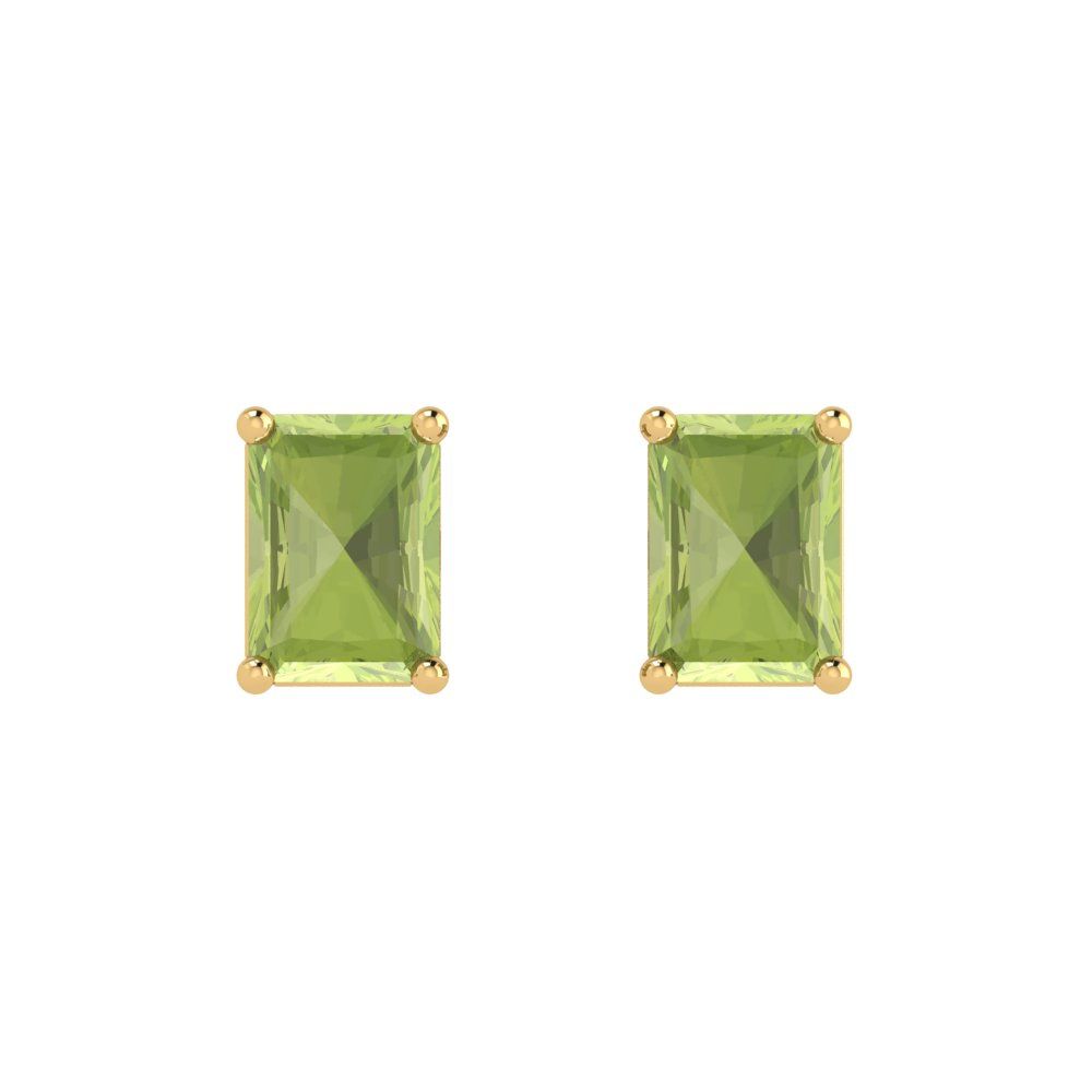 1 ctw Peridot Studs Earrings | 6x4mm Emerald Cut White Gold Push back | August Birthstone