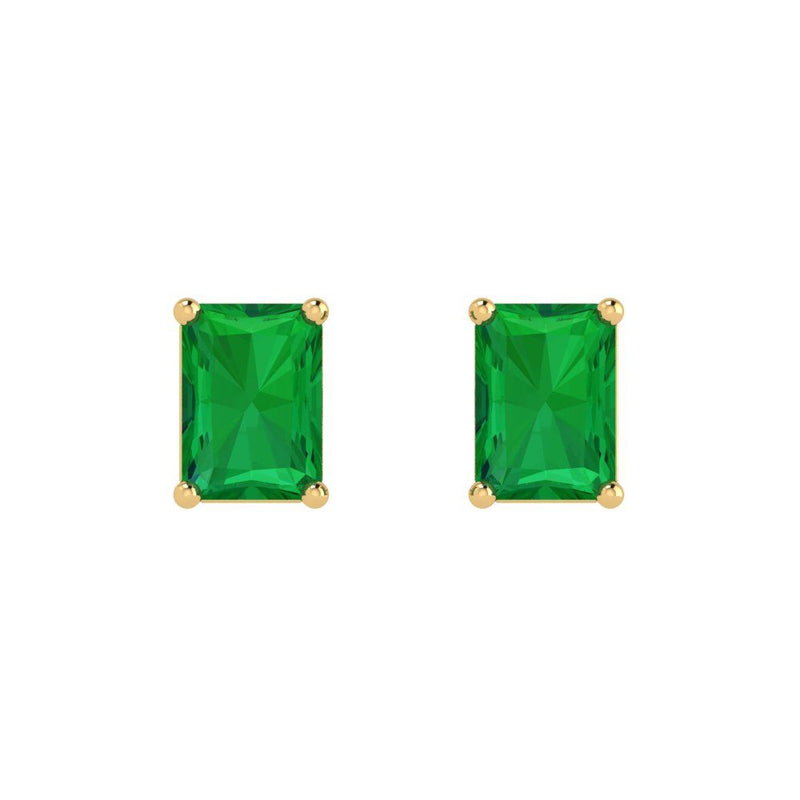 1.0 ct Brilliant Emerald Cut Solitaire Studs Simulated Emerald Stone Yellow Gold Earrings Push back