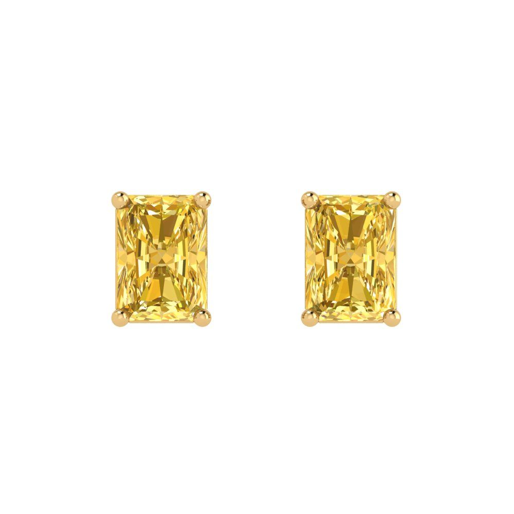 1cttw Emerald Cut Natural Citrine Gold-Plated 925 Silver Push Back Stud Earrings