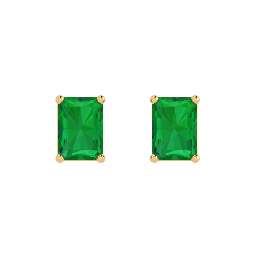 1cttw Emerald Cut Simulated Emerald Gold-Plated 925 Silver Push Back Stud Earrings