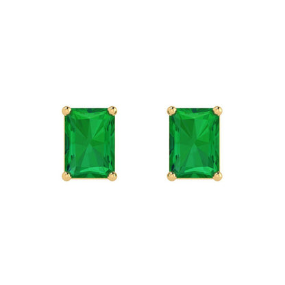 1cttw Emerald Cut Simulated Emerald Gold-Plated 925 Silver Push Back Stud Earrings