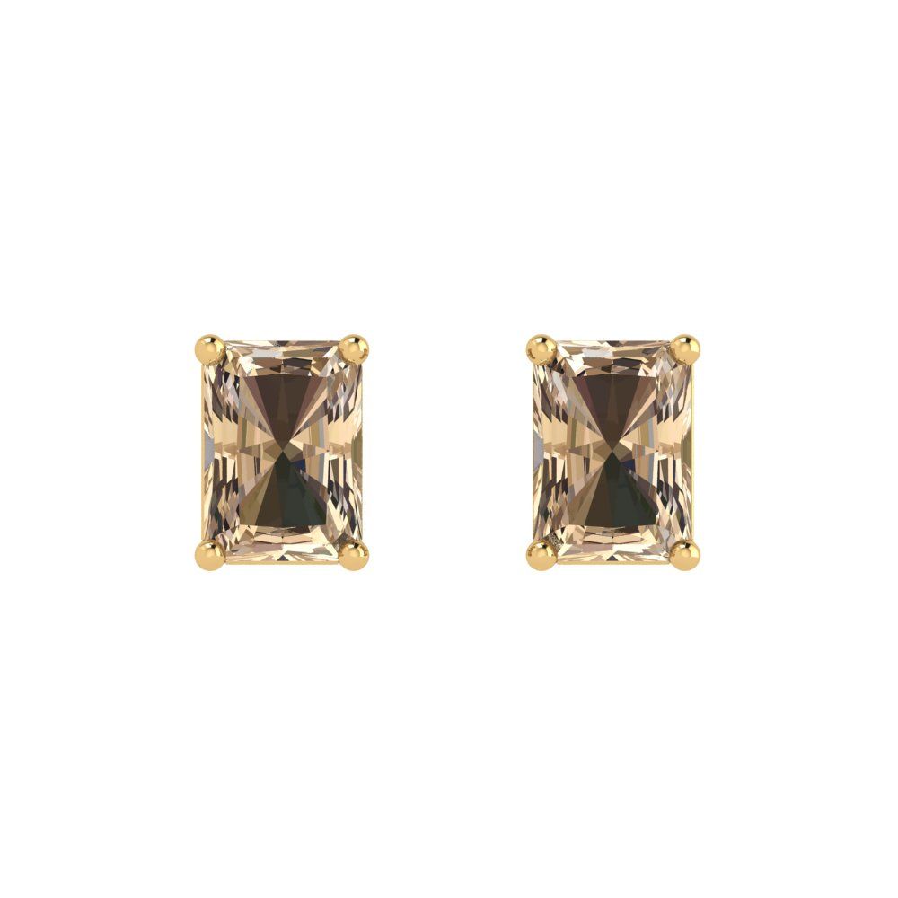 1 ctw Yellow Moissanite Studs Earrings | 6x4mm Emerald Cut White Gold Push back | April Birthstone