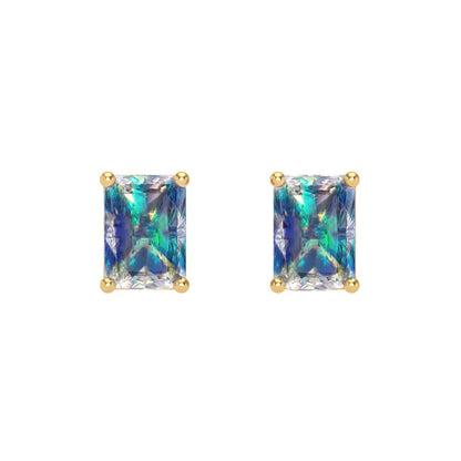 1 ctw Blue Moissanite Studs Earrings | 6x4mm Emerald Cut White Gold Push back | April Birthstone