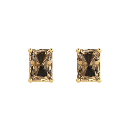 1cttw Emerald Cut Simulated Champagne Diamond Gold-Plated 925 Silver Push Back Stud Earrings
