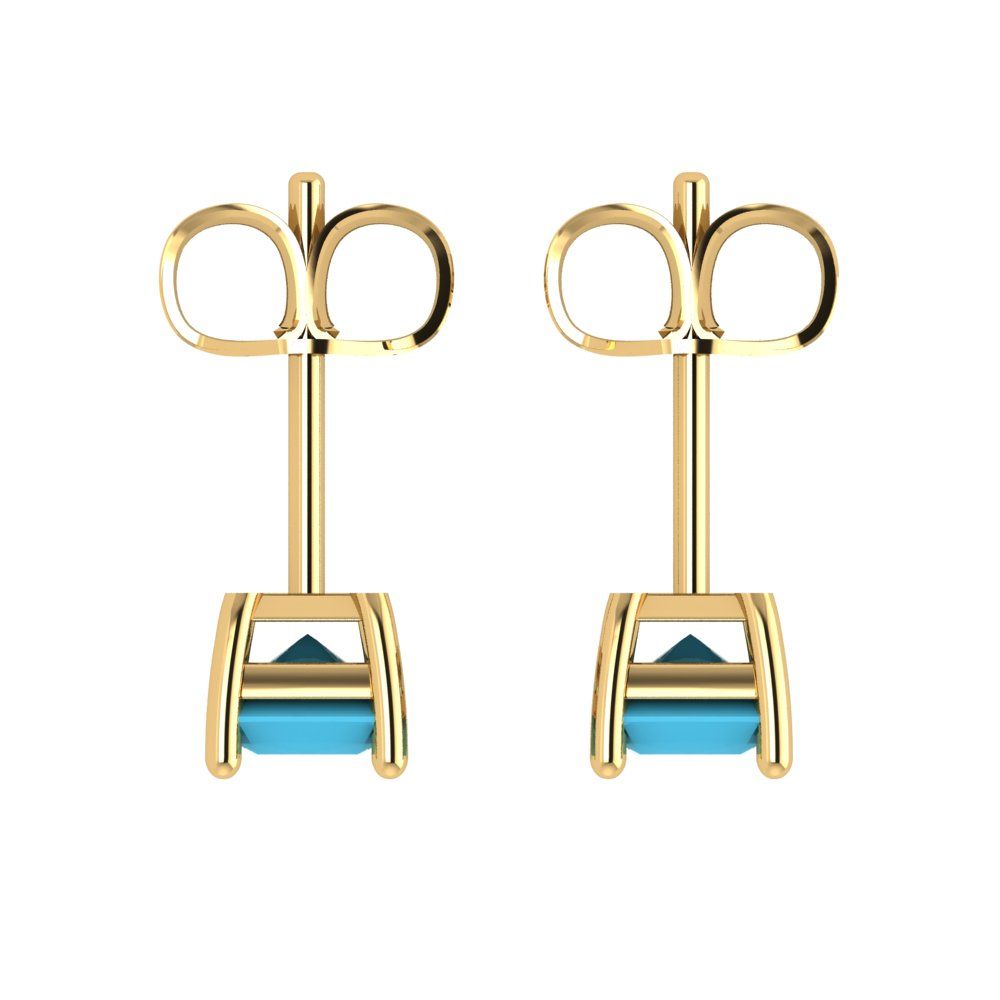 1cttw Emerald Cut Simulated Turquoise Gold-Plated 925 Silver Push Back Stud Earrings