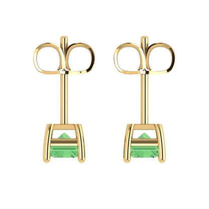 1 ctw Green Zirconia Studs Earrings | 6x4mm Emerald Cut White Gold Push back | April Birthstone