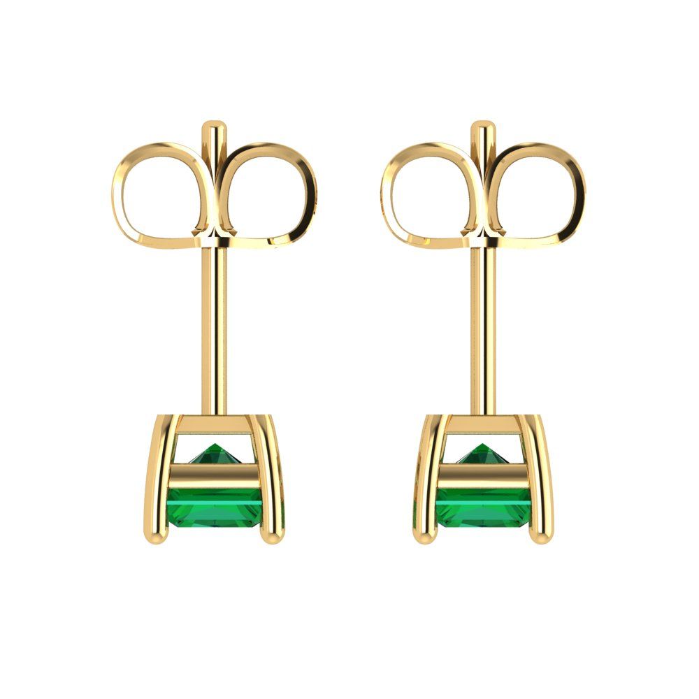 1 ctw Emerald Studs Earrings | 6x4mm Emerald Cut White Gold Push back | May Birthstone