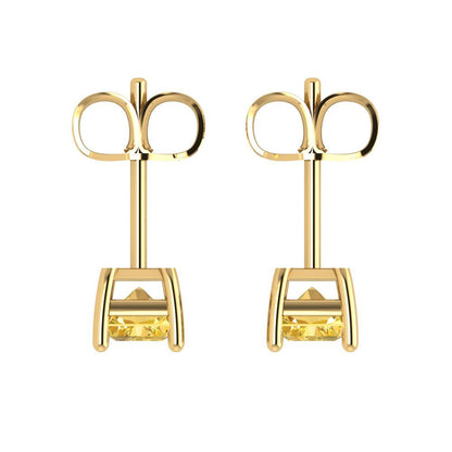 1 ctw Yellow Zirconia Studs Earrings | 6x4mm Emerald Cut White Gold Push back | April Birthstone