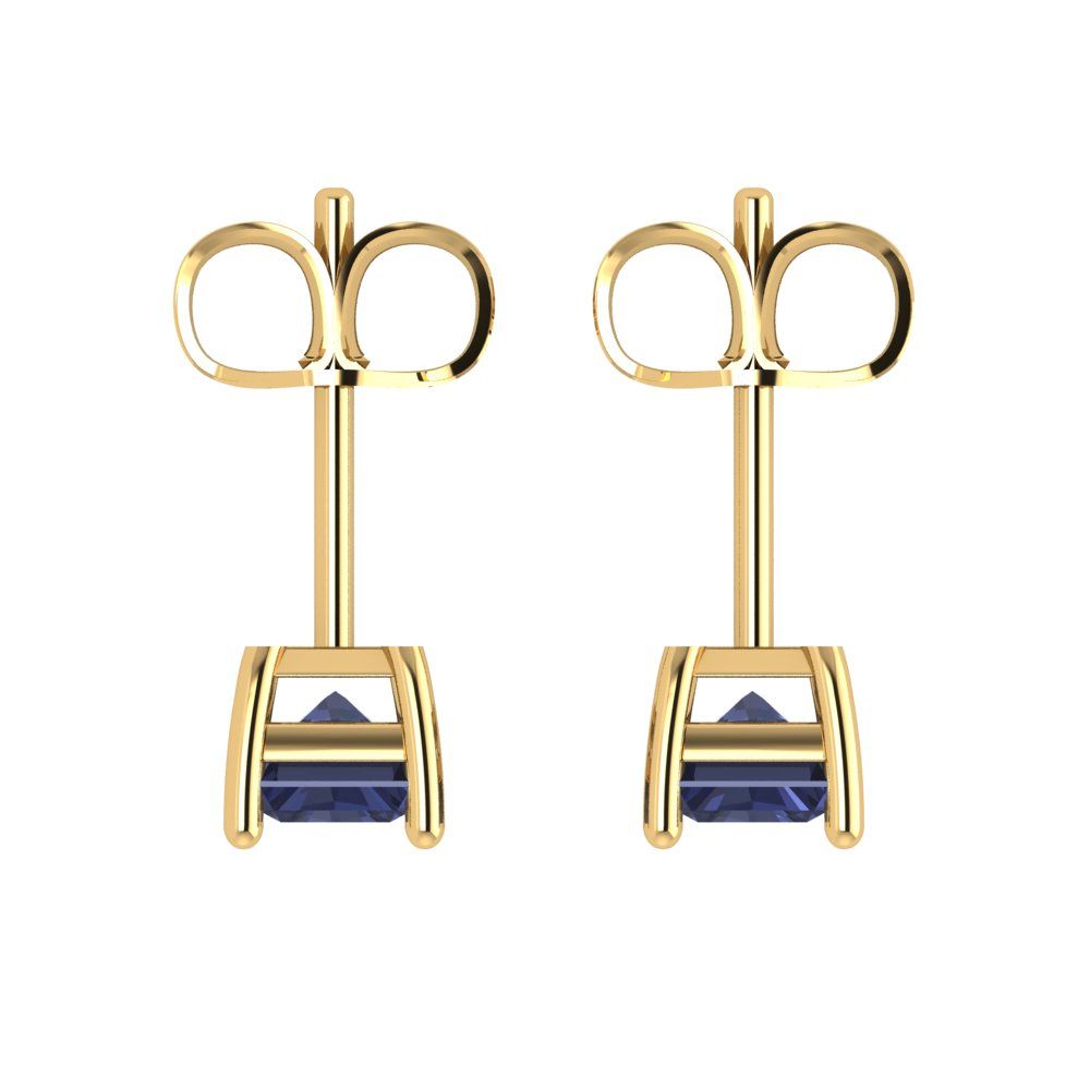 1cttw Emerald Cut Simulated Blue Sapphire Gold-Plated 925 Silver Push Back Stud Earrings