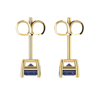 1cttw Emerald Cut Simulated Blue Sapphire Gold-Plated 925 Silver Push Back Stud Earrings