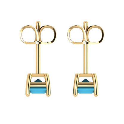 1 ctw Turquoise Studs Earrings | 6x4mm Emerald Cut White Gold Push back | December Birthstone