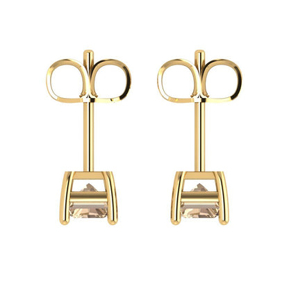 1 ctw Yellow Moissanite Studs Earrings | 6x4mm Emerald Cut White Gold Push back | April Birthstone