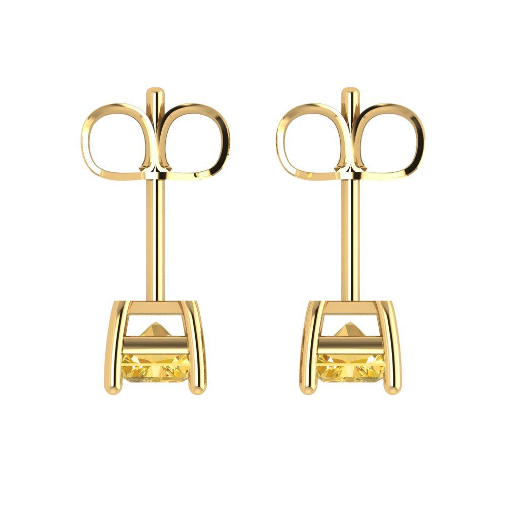 1cttw Emerald Cut Simulated Yellow Diamond Gold-Plated 925 Silver Push Back Stud Earrings