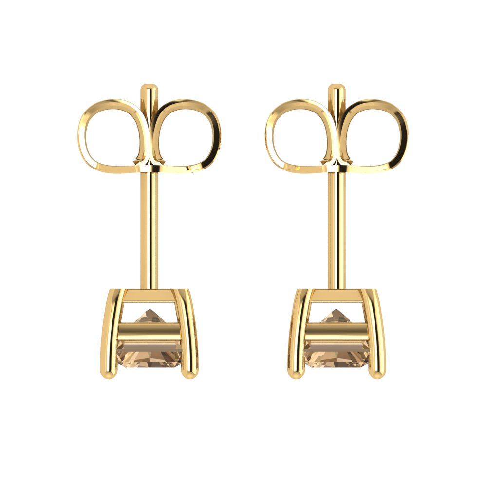 1cttw Emerald Cut Simulated Champagne Diamond Gold-Plated 925 Silver Push Back Stud Earrings