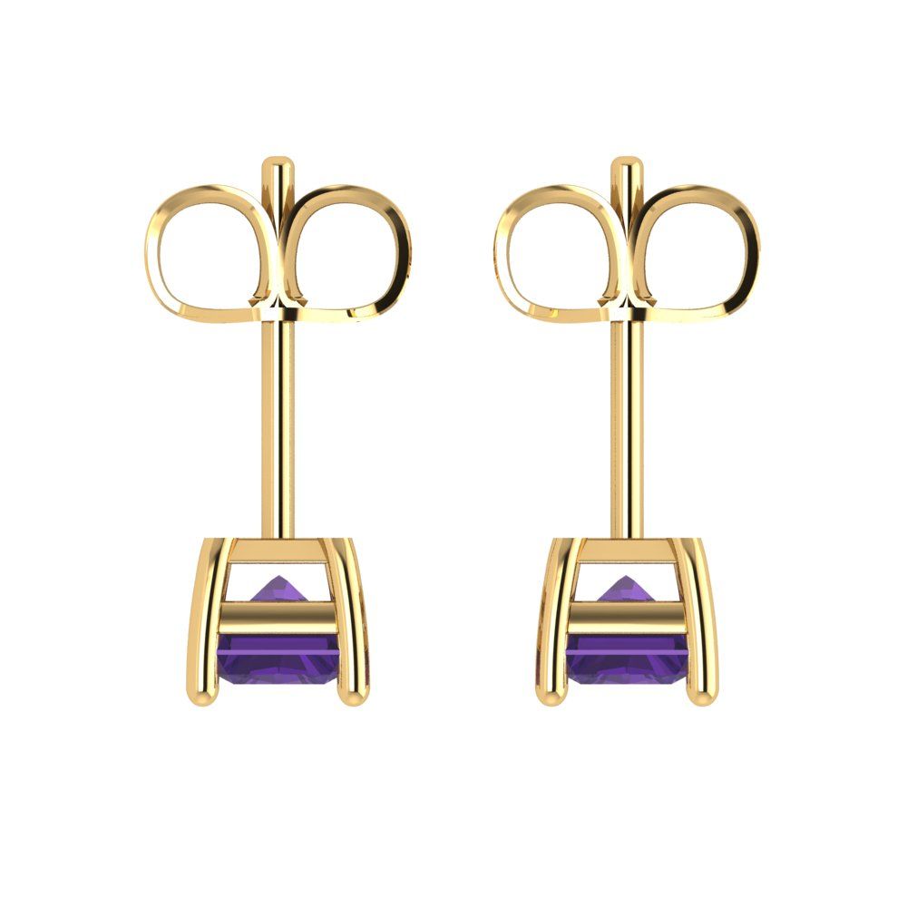 1cttw Emerald Cut Natural Amethyst Gold-Plated 925 Silver Push Back Stud Earrings