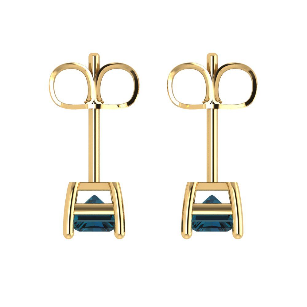 1 ctw London Blue Topaz Studs Earrings | 6x4mm Emerald Cut White Gold Push back | December Birthstone