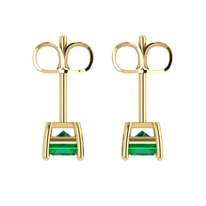 1cttw Emerald Cut Simulated Emerald Gold-Plated 925 Silver Push Back Stud Earrings
