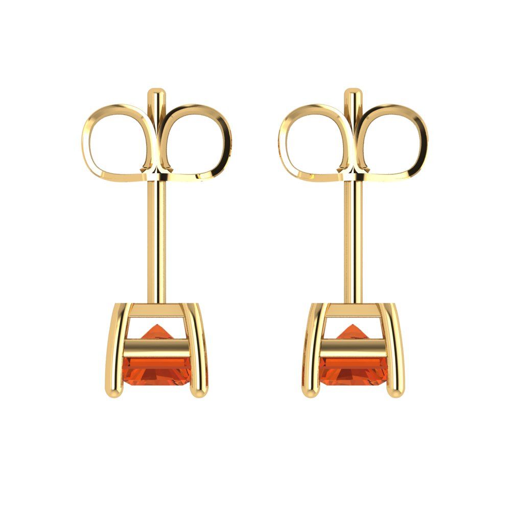 1 ctw Red Zirconia Studs Earrings | 6x4mm Emerald Cut White Gold Push back | April Birthstone