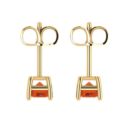 1 ctw Red Zirconia Studs Earrings | 6x4mm Emerald Cut White Gold Push back | April Birthstone